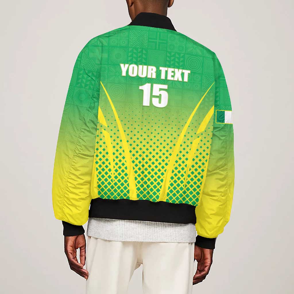 Custom Nigeria Cricket Bomber Jacket Go Yellow Greens - African Pride