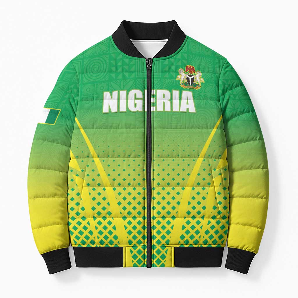 Custom Nigeria Cricket Bomber Puffer Jacket Come On Yellow Greens