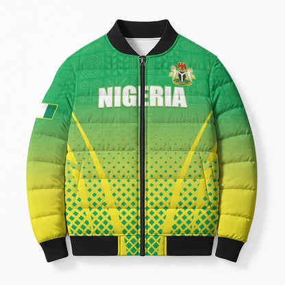 Custom Nigeria Cricket Bomber Puffer Jacket Come On Yellow Greens