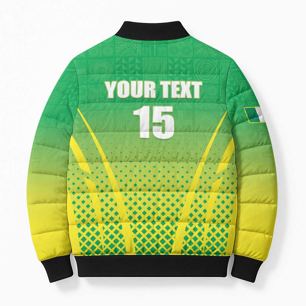 Custom Nigeria Cricket Bomber Puffer Jacket Come On Yellow Greens