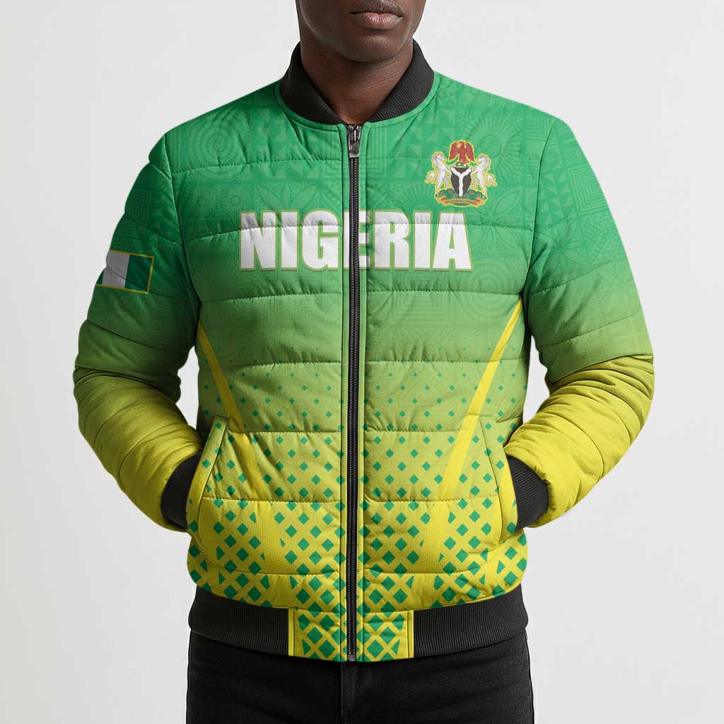 Custom Nigeria Cricket Bomber Puffer Jacket Come On Yellow Greens