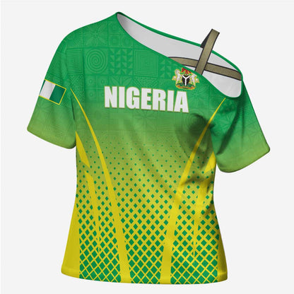 Custom Nigeria Cricket Cross Shoulder Shirt Come On Yellow Greens