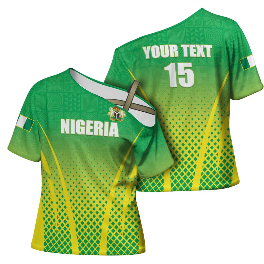Custom Nigeria Cricket Cross Shoulder Shirt Come On Yellow Greens