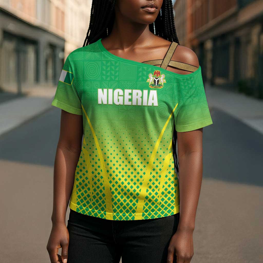 Custom Nigeria Cricket Cross Shoulder Shirt Come On Yellow Greens