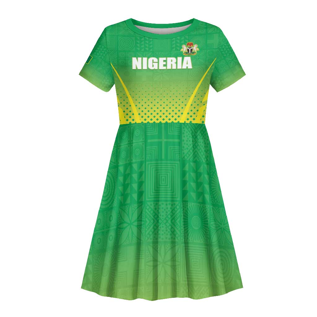 Custom Nigeria Cricket Kid Short Sleeve Dress Go Yellow Greens - African Pride