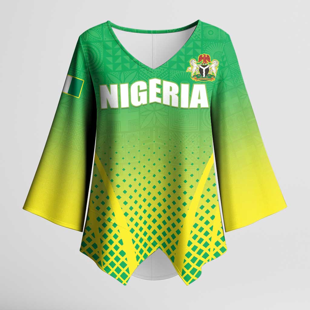 Custom Nigeria Cricket Kimono Sleeve Blouse Come On Yellow Greens