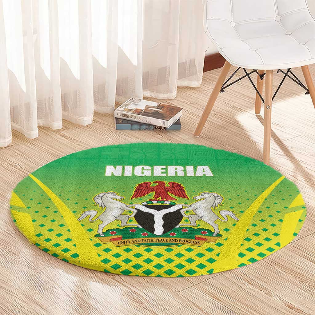 Nigeria Cricket Round Carpet Go Yellow Greens - African Pride