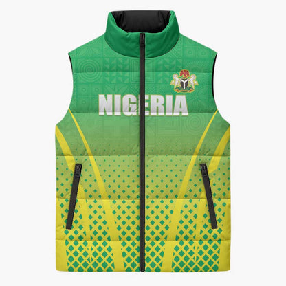 Custom Nigeria Cricket Sleeveless Puffer Jacket Come On Yellow Greens