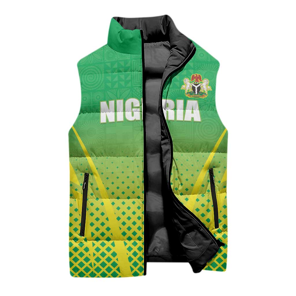 Custom Nigeria Cricket Sleeveless Puffer Jacket Come On Yellow Greens