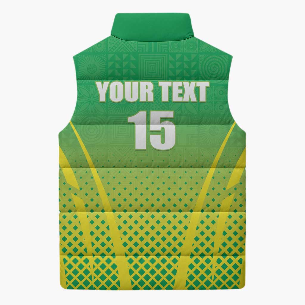 Custom Nigeria Cricket Sleeveless Puffer Jacket Come On Yellow Greens