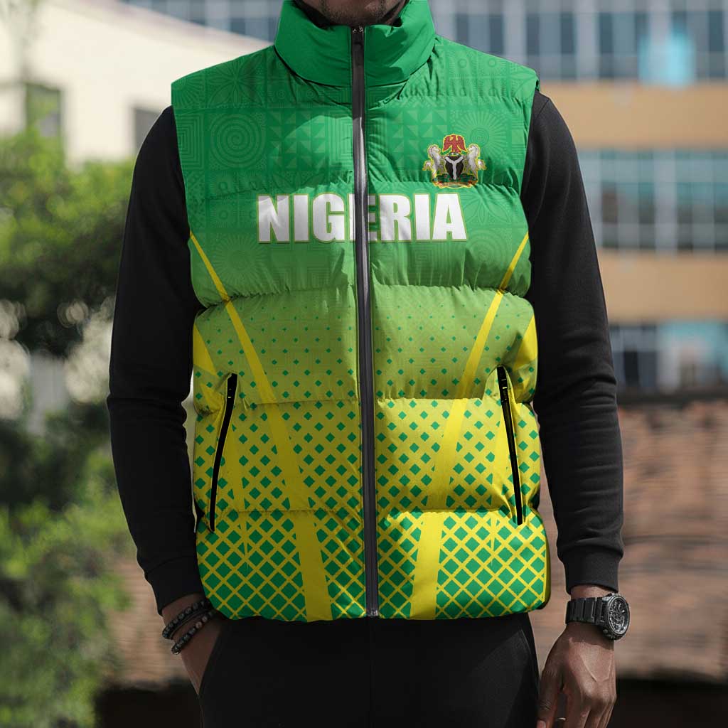 Custom Nigeria Cricket Sleeveless Puffer Jacket Come On Yellow Greens