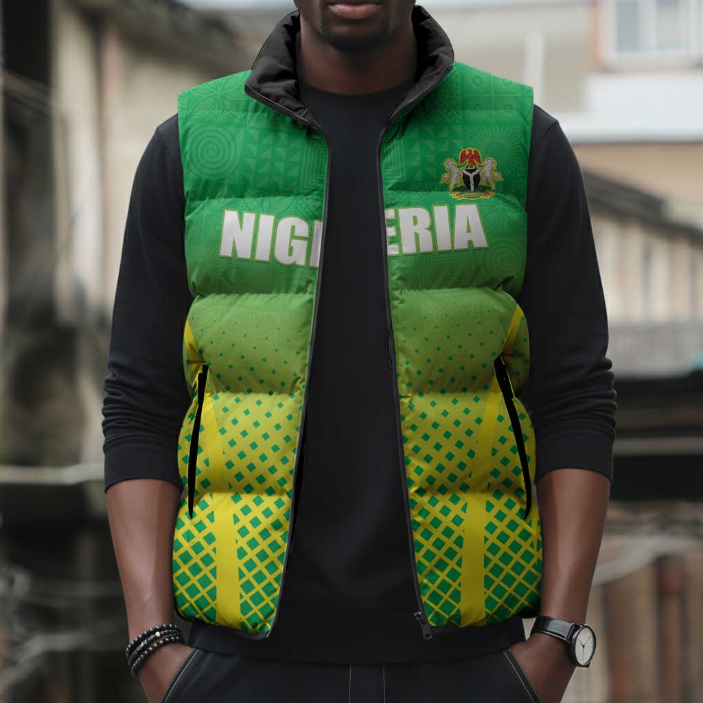 Custom Nigeria Cricket Sleeveless Puffer Jacket Come On Yellow Greens