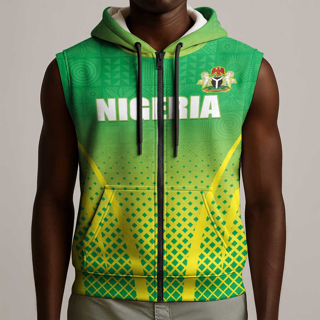 Custom Nigeria Cricket Sleeveless Zip Hoodie Go Yellow Greens - African Pride