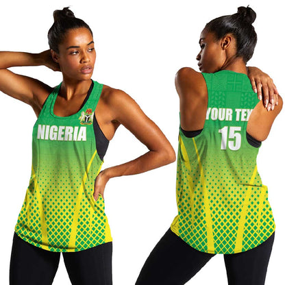 Custom Nigeria Cricket Women Racerback Tank Go Yellow Greens - African Pride