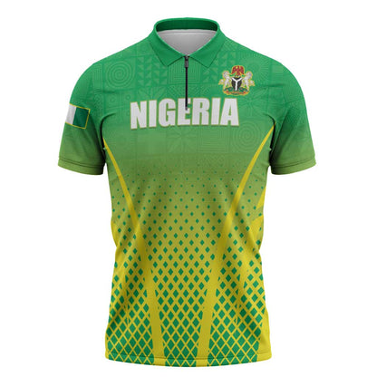 Custom Nigeria Cricket Zipper Polo Shirt Come On Yellow Greens
