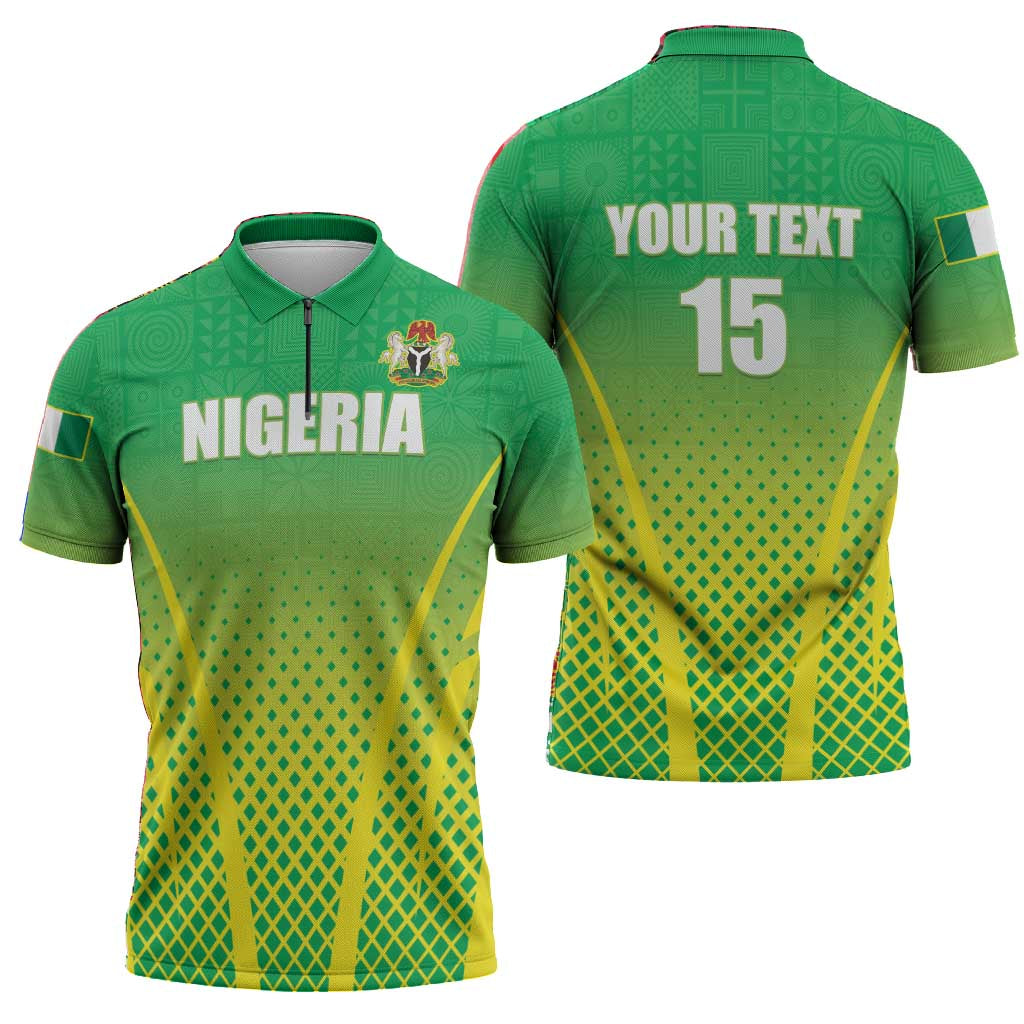Custom Nigeria Cricket Zipper Polo Shirt Come On Yellow Greens