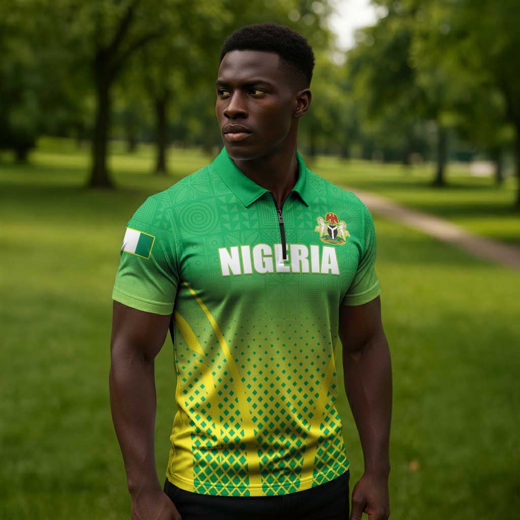 Custom Nigeria Cricket Zipper Polo Shirt Come On Yellow Greens