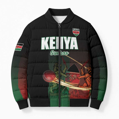 Custom Kenya Cricket Bomber Puffer Jacket Go Simbas Go