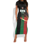 Custom Kenya Cricket Short Sleeve Bodycon Dress Come On Simbas - African Pride