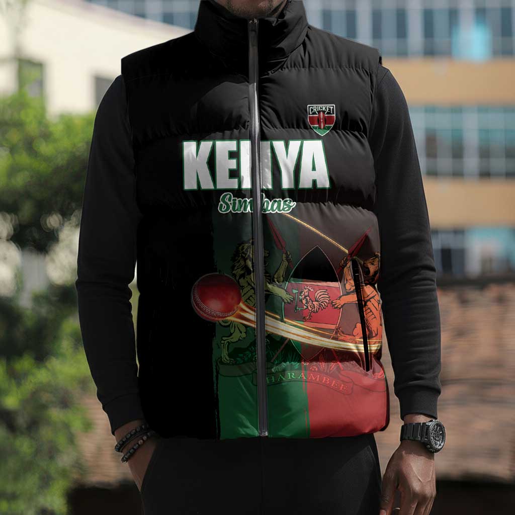 Custom Kenya Cricket Sleeveless Puffer Jacket Go Simbas Go