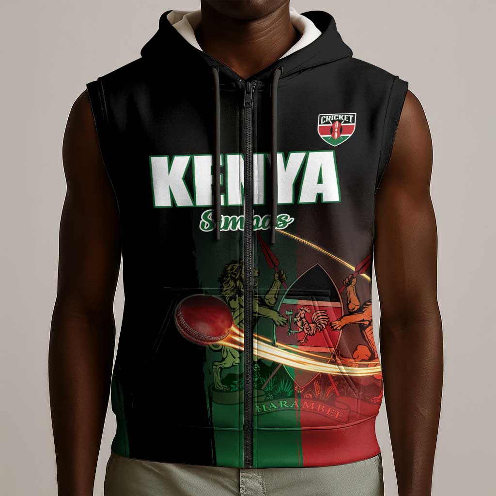 Custom Kenya Cricket Sleeveless Zip Hoodie Come On Simbas - African Pride