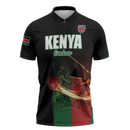 Custom Kenya Cricket Zipper Polo Shirt Go Simbas Go