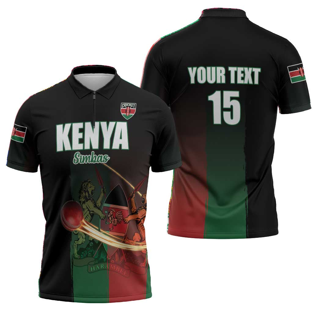 Custom Kenya Cricket Zipper Polo Shirt Go Simbas Go