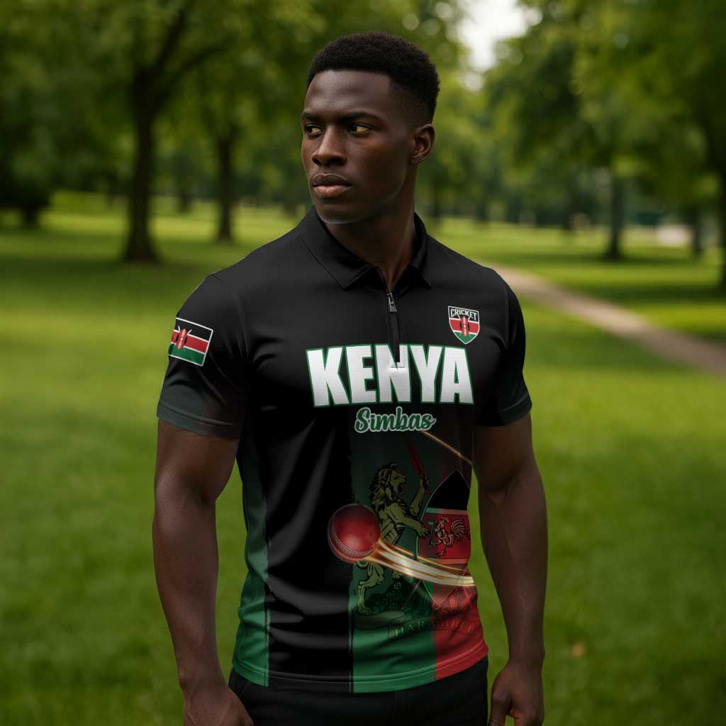 Custom Kenya Cricket Zipper Polo Shirt Go Simbas Go