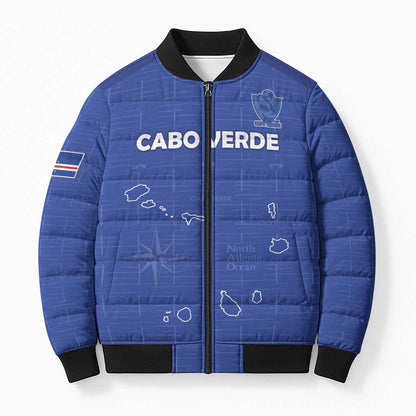 Custom Cape Verde Football Bomber Puffer Jacket Come On Tubaroes Azuis - Blue