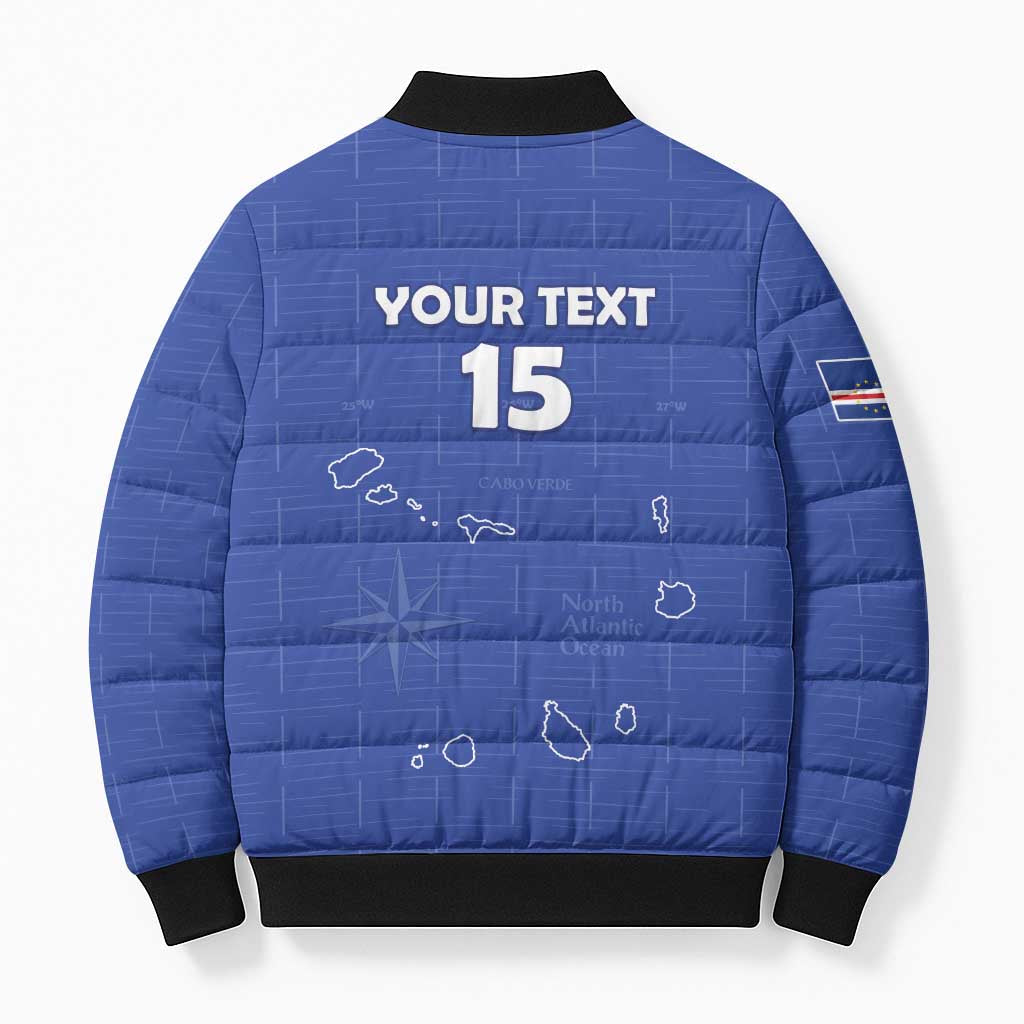 Custom Cape Verde Football Bomber Puffer Jacket Come On Tubaroes Azuis - Blue