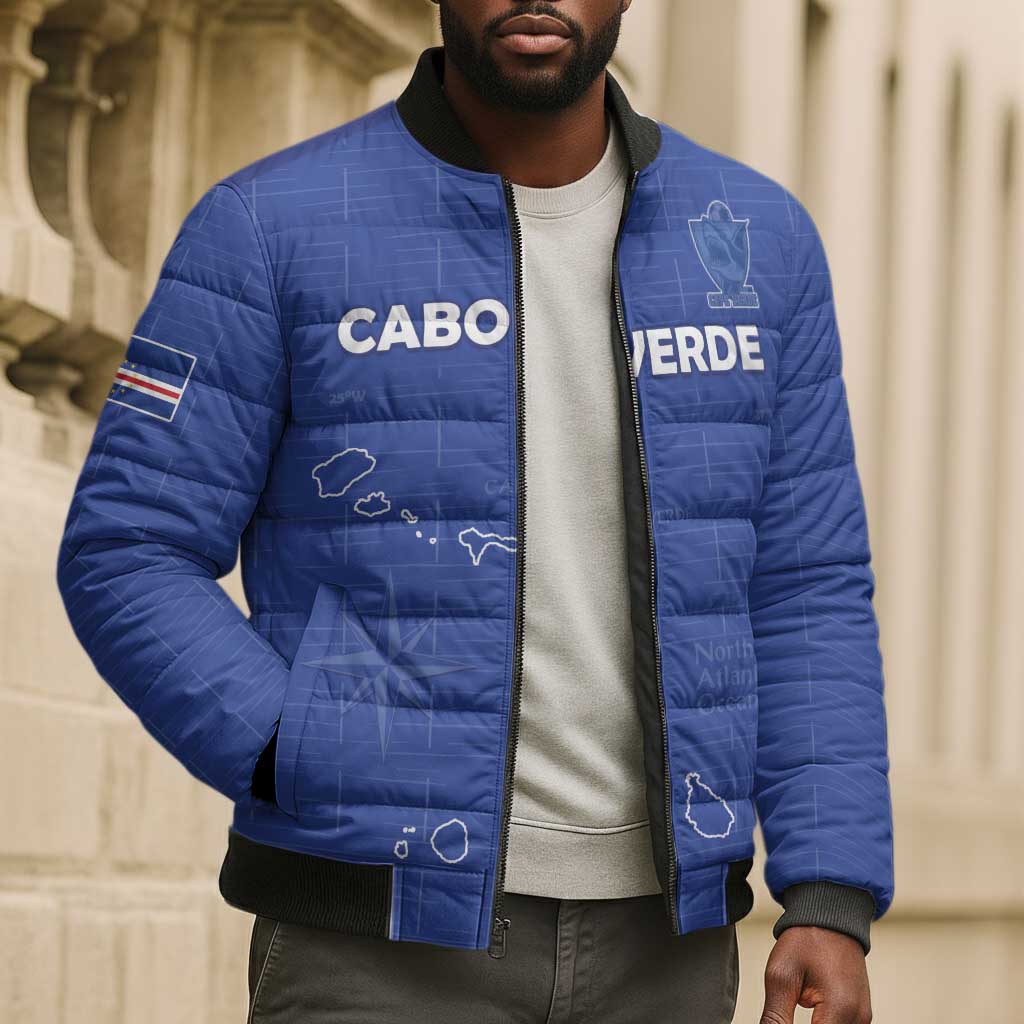 Custom Cape Verde Football Bomber Puffer Jacket Come On Tubaroes Azuis - Blue