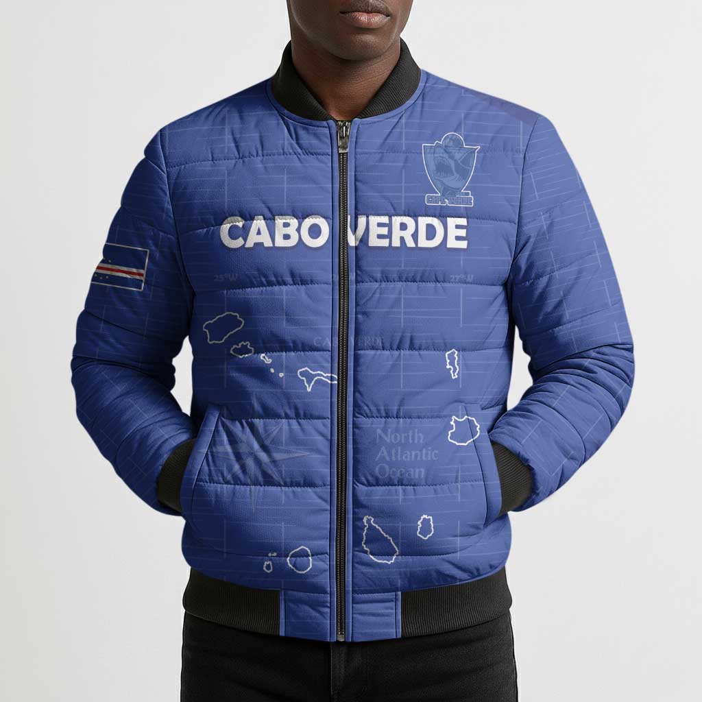 Custom Cape Verde Football Bomber Puffer Jacket Come On Tubaroes Azuis - Blue