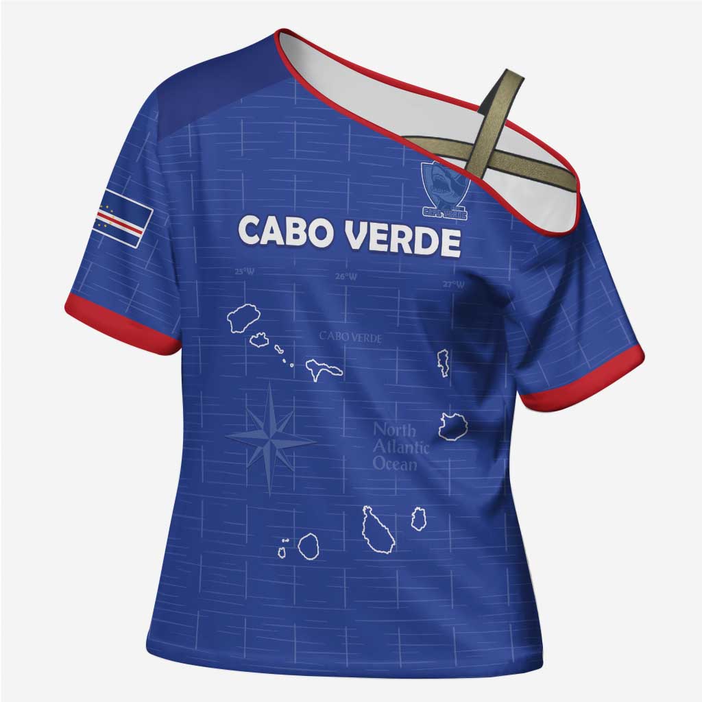 Custom Cape Verde Football Cross Shoulder Shirt Come On Tubaroes Azuis - Blue
