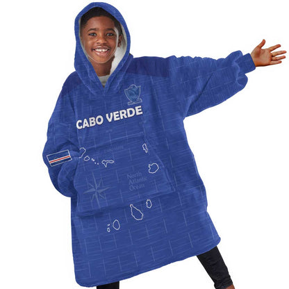Custom Cabo Verde Football Kid Wearable Blanket Hoodie Go Tubaroes Azuis Go - Blue - African Pride