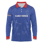 Custom Cabo Verde Football Long Sleeve Polo Shirt Go Tubaroes Azuis Go - Blue - African Pride