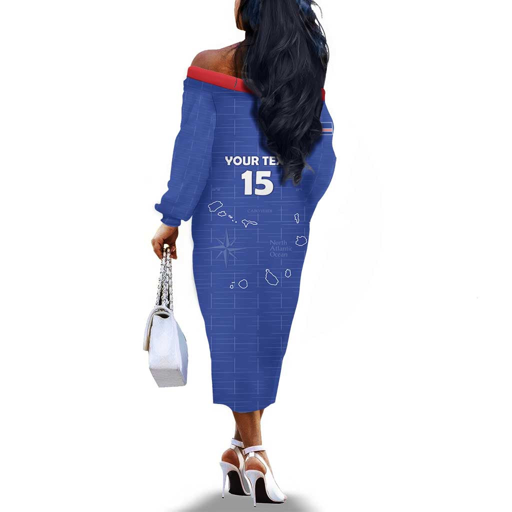 Custom Cabo Verde Football Off The Shoulder Long Sleeve Dress Go Tubaroes Azuis Go - Blue - African Pride