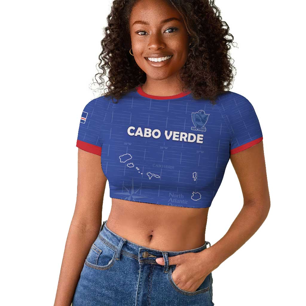 Custom Cabo Verde Football Raglan Cropped T shirt Go Tubaroes Azuis Go - Blue - African Pride