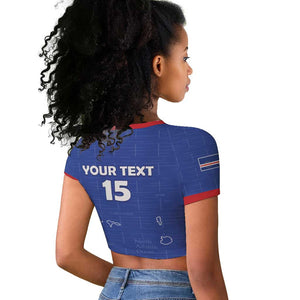 Custom Cabo Verde Football Raglan Cropped T shirt Go Tubaroes Azuis Go - Blue - African Pride