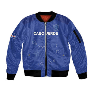 Custom Cabo Verde Football Sleeve Zip Bomber Jacket Go Tubaroes Azuis Go - Blue - African Pride