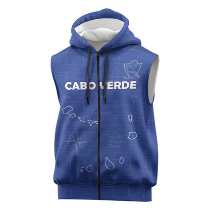 Custom Cabo Verde Football Sleeveless Zip Hoodie Go Tubaroes Azuis Go - Blue - African Pride