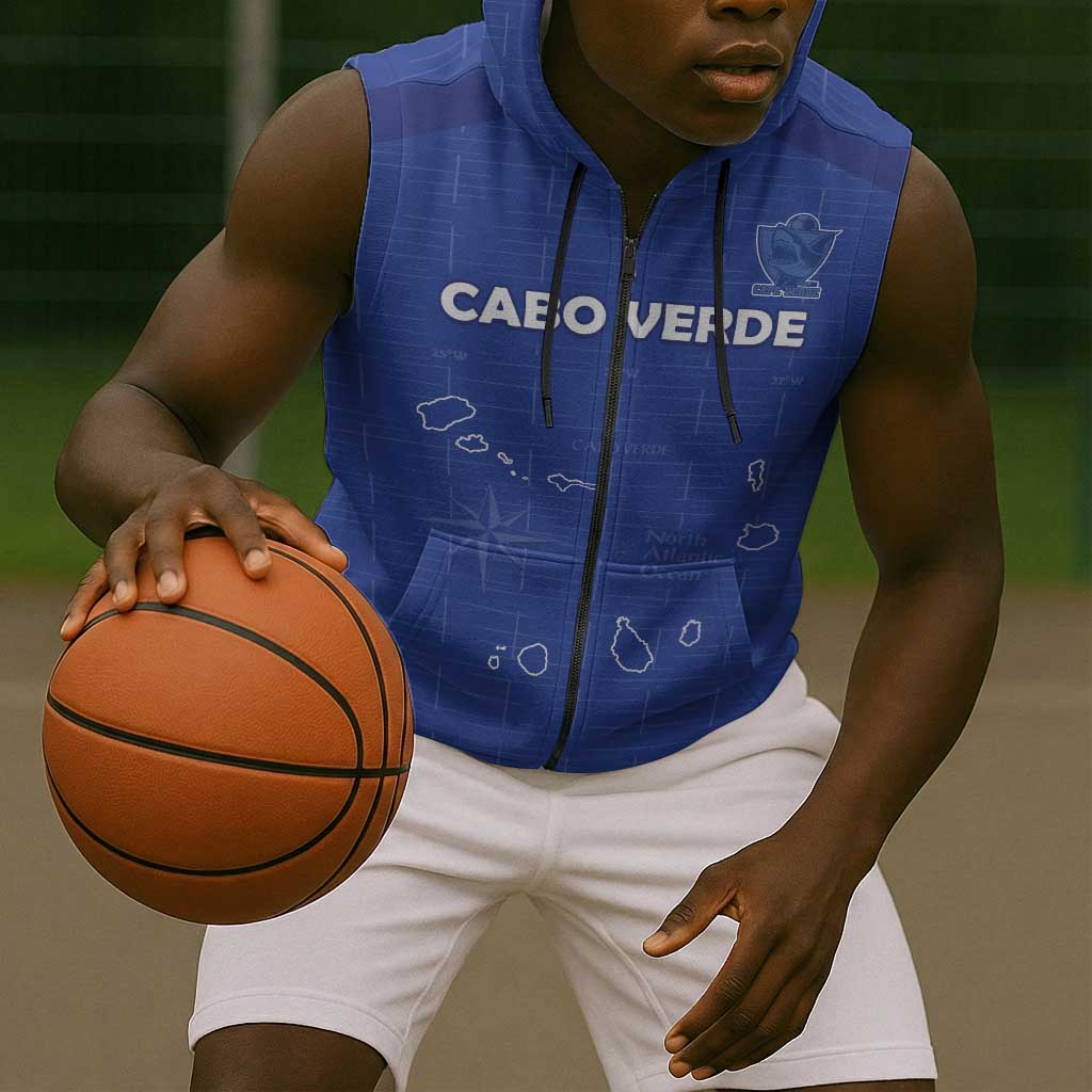 Custom Cabo Verde Football Sleeveless Zip Hoodie Go Tubaroes Azuis Go - Blue - African Pride