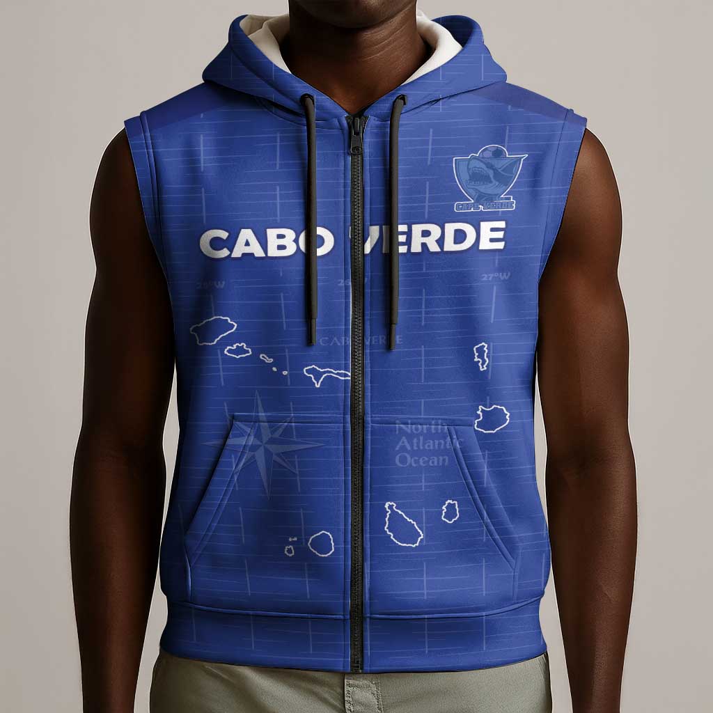 Custom Cabo Verde Football Sleeveless Zip Hoodie Go Tubaroes Azuis Go - Blue - African Pride
