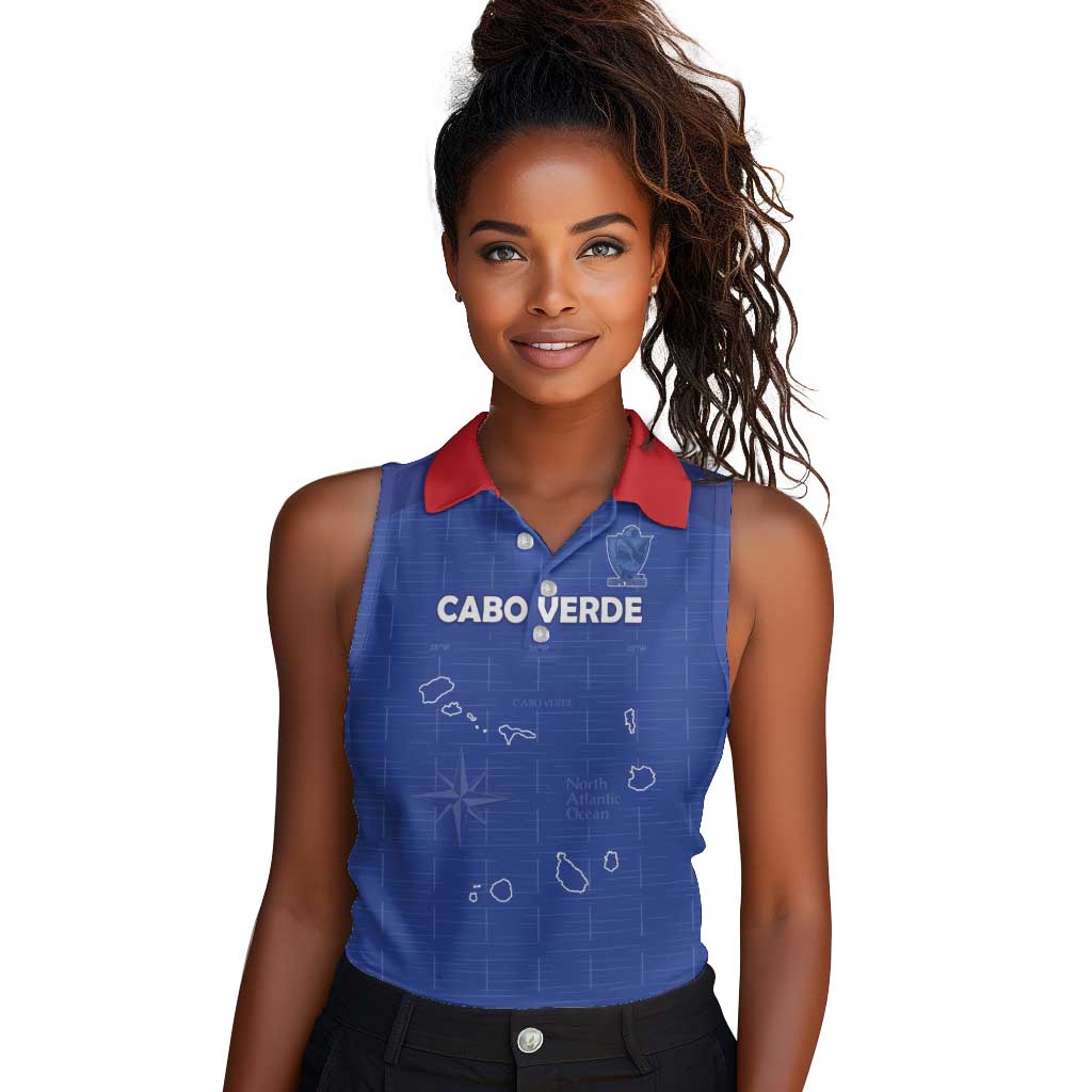 Custom Cabo Verde Football Women Sleeveless Polo Shirt Go Tubaroes Azuis Go - Blue - African Pride