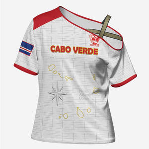 Custom Cape Verde Football Cross Shoulder Shirt Come On Tubaroes Azuis - White
