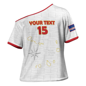 Custom Cape Verde Football Cross Shoulder Shirt Come On Tubaroes Azuis - White