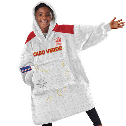 Custom Cabo Verde Football Kid Wearable Blanket Hoodie Go Tubaroes Azuis Go - White - African Pride