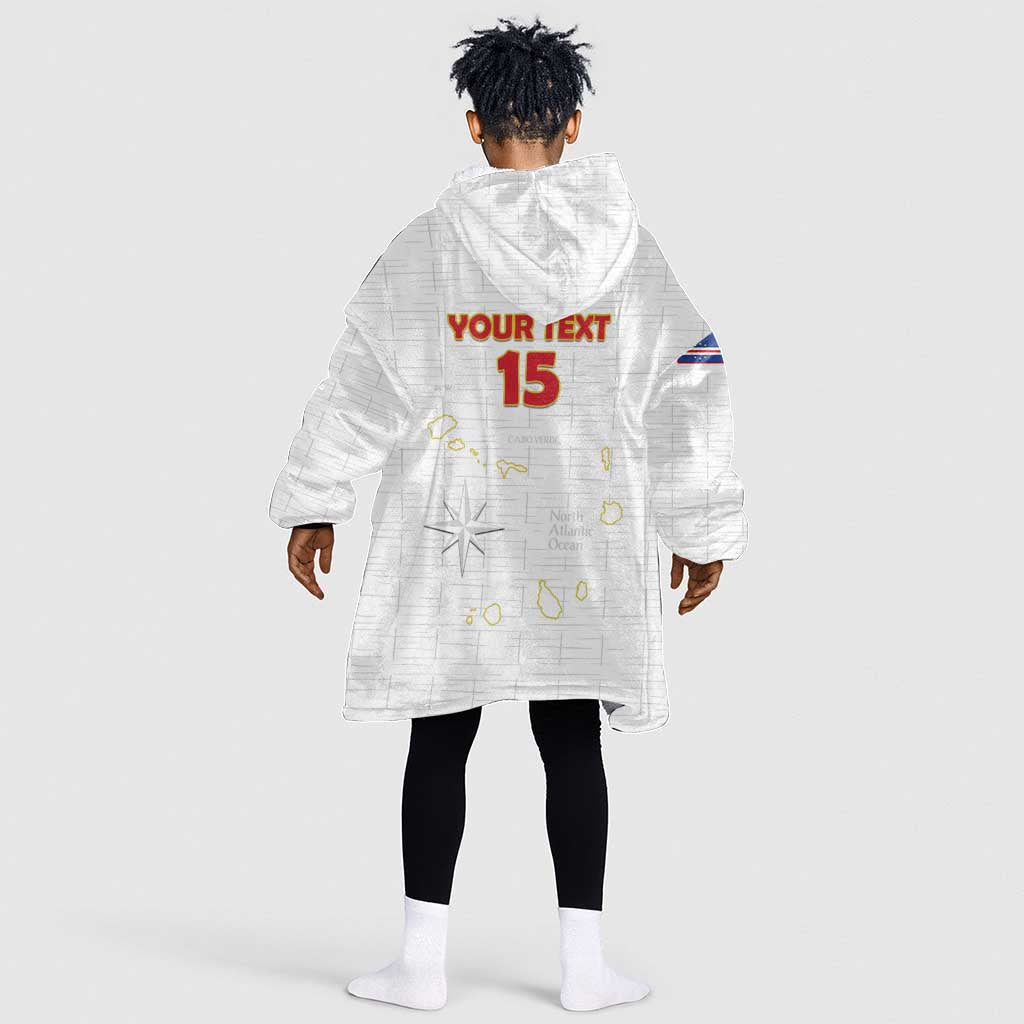 Custom Cabo Verde Football Kid Wearable Blanket Hoodie Go Tubaroes Azuis Go - White - African Pride