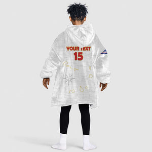Custom Cabo Verde Football Kid Wearable Blanket Hoodie Go Tubaroes Azuis Go - White - African Pride
