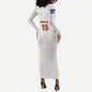 Custom Cabo Verde Football Long Sleeve Bodycon Dress Go Tubaroes Azuis Go - White - African Pride