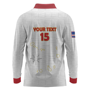 Custom Cabo Verde Football Long Sleeve Polo Shirt Go Tubaroes Azuis Go - White - African Pride